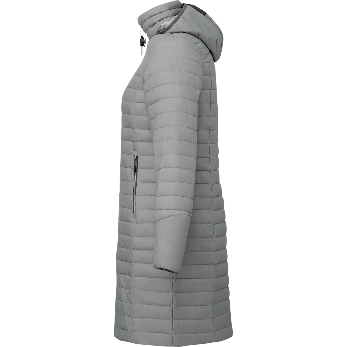 Silverton Long Packable Puffer Jacket for Women Embroidery - Quarry - Left Side