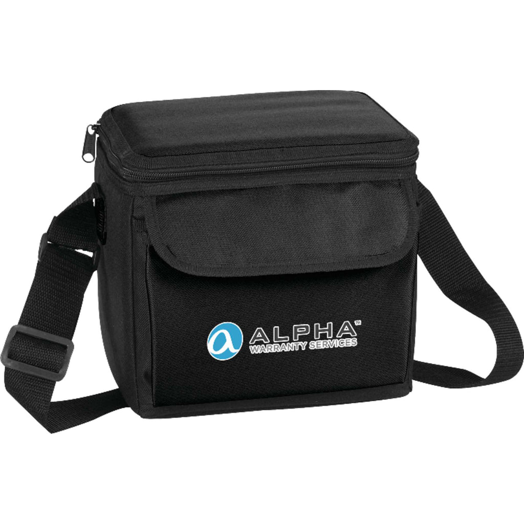 Six Can Lunch Cooler with Gusseted Pocket Full Color - Black - Front