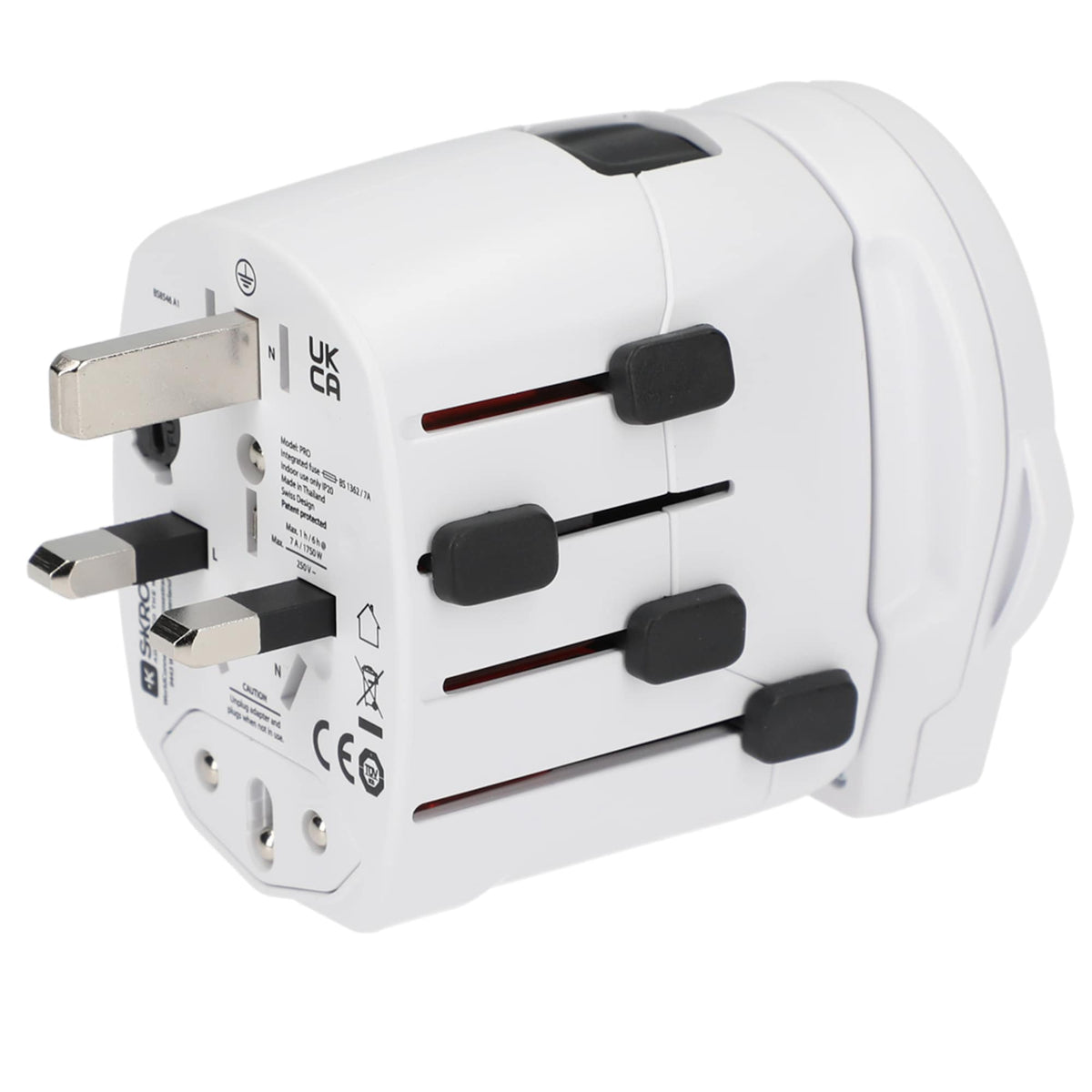 Skross PRO World Travel Adapter with USB Charger - White - Left Side 2