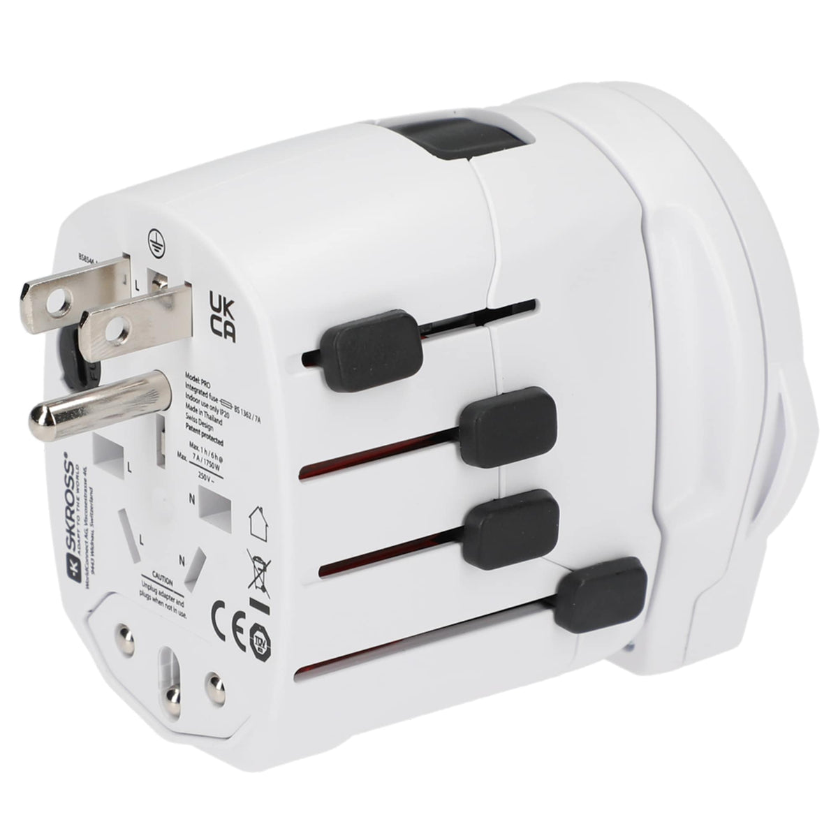 Skross PRO World Travel Adapter with USB Charger - White - Left Side 3