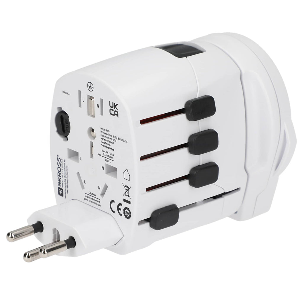 Skross PRO World Travel Adapter with USB Charger - White - Left Side 4