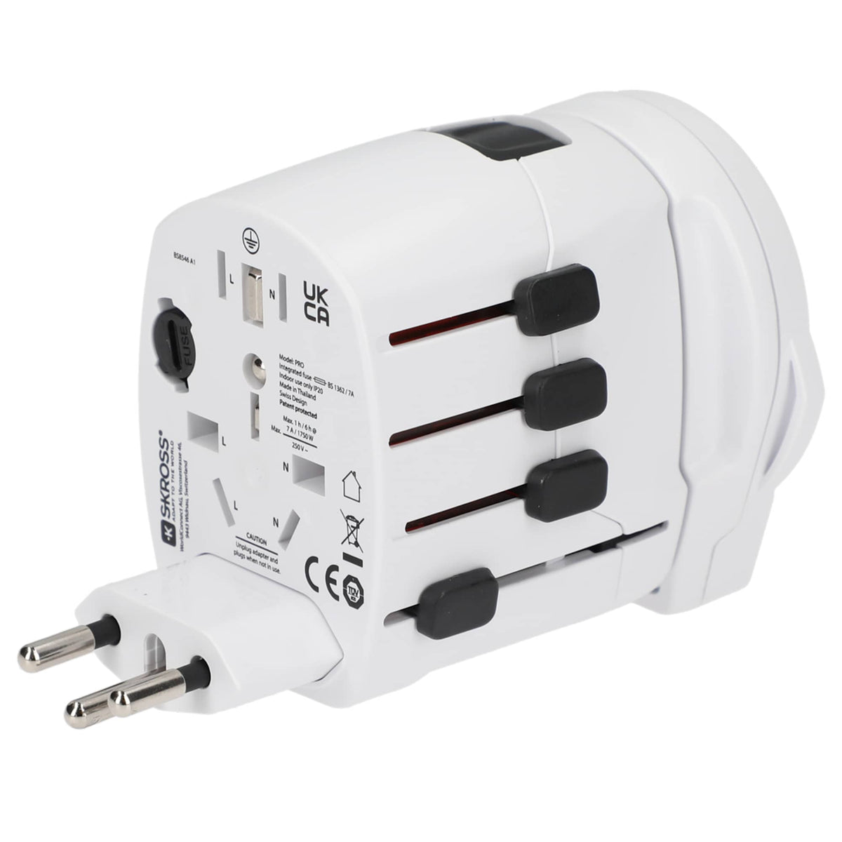 Skross PRO World Travel Adapter with USB Charger - White - Left Side 4