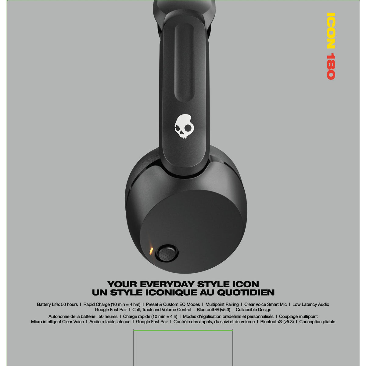 Skullcandy Icon 180 On-Ear Wireless Headphones - Black - Front Detail 2