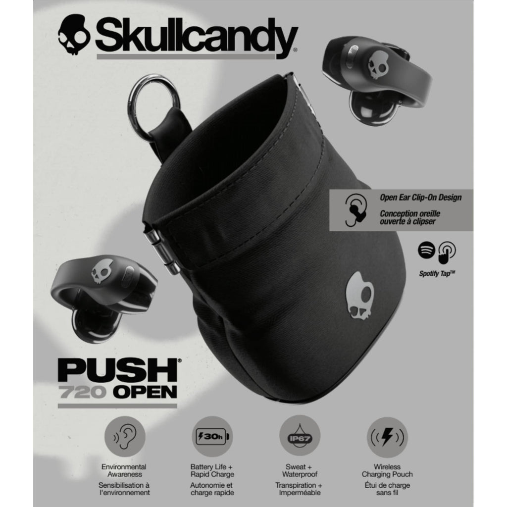Skullcandy Push 720 Open Clip-On Wireless Earbuds Transfer - Black - Front Detail