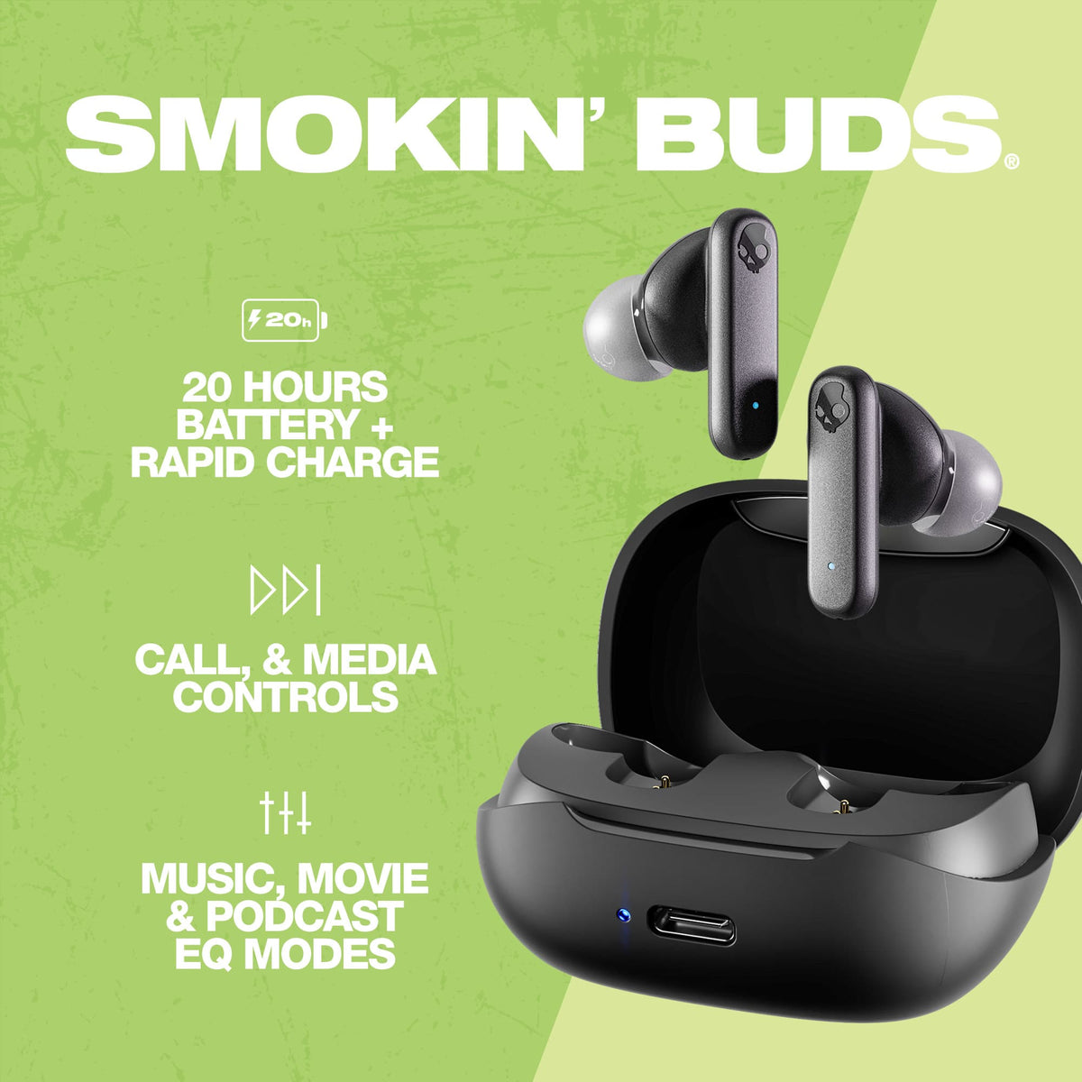 Skullcandy Smokin' Buds Wireless Earbuds in Recycled Plastic - Black - Front 5