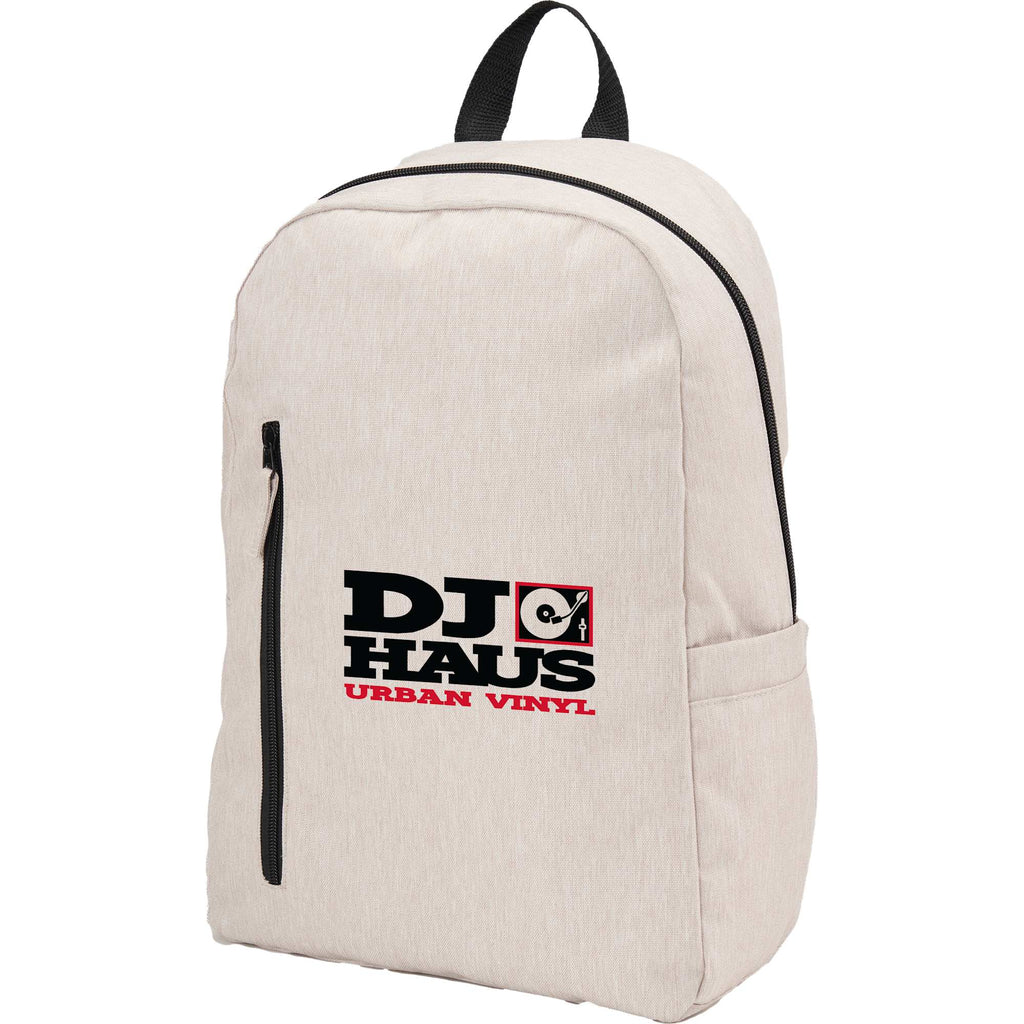 Skye Recycled Laptop Backpack with Vertical Zip, 15 Inch Embroidery - Cream - Left Angle