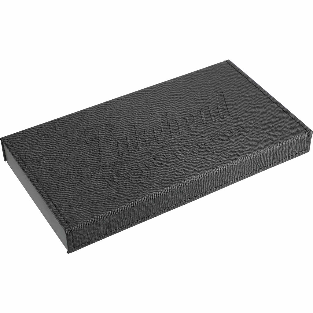 Slate Cheese Board with Three Knives in Wooden Box Debossing - Black - Right Angle