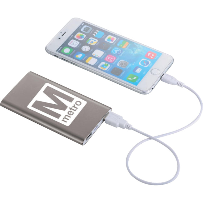 Sleek Aluminum Dual Output Power Bank, 4,000 mAh