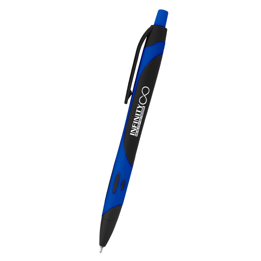 Sleek Write Rubberized Pen, Two-Tone - Blue - Silk Screen