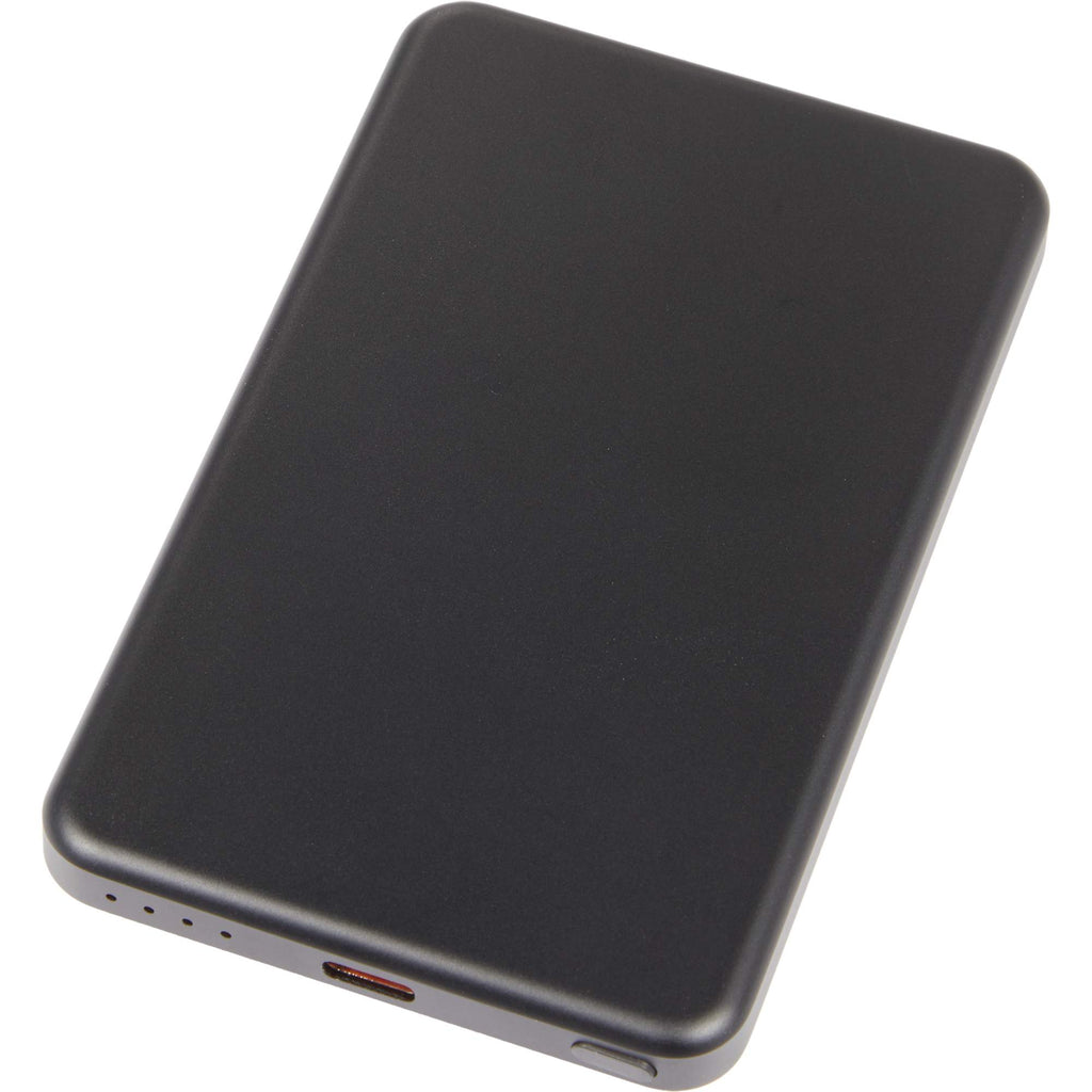 Slim Aluminum Magnetic Power Bank, 5,000 mAh Laser Engraving - Black - Left Angle