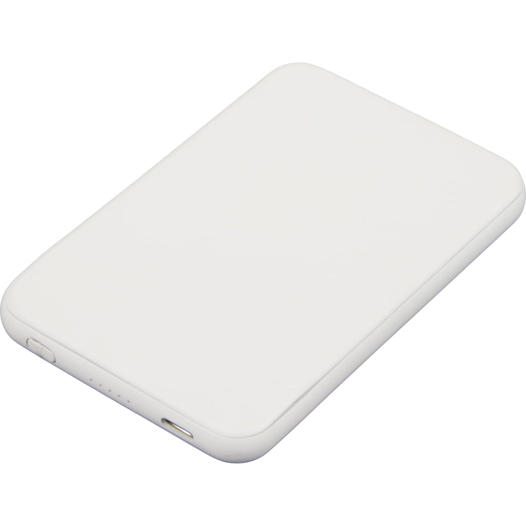 Slim Magnetic Power Bank with LED Indicators, 4,000 mAh Full Color - White - Left Angle