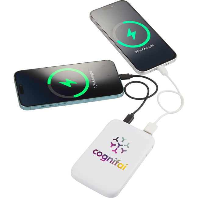 Slim Power Bank with Lightning and USB-C Cables, 5,000 mAh 20W Full Color