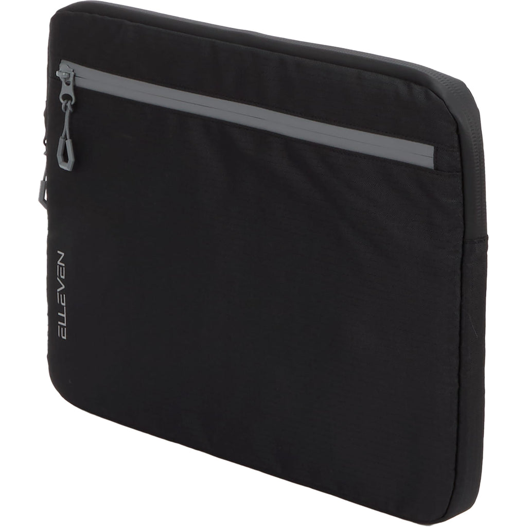 Slim Recycled Laptop Sleeve with Two Zip Pockets, 15 Inch Embroidery - Black - Left Angle