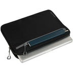 Slim Recycled Laptop Sleeve with Two Zip Pockets, 15 Inch Embroidery - Black - Propped