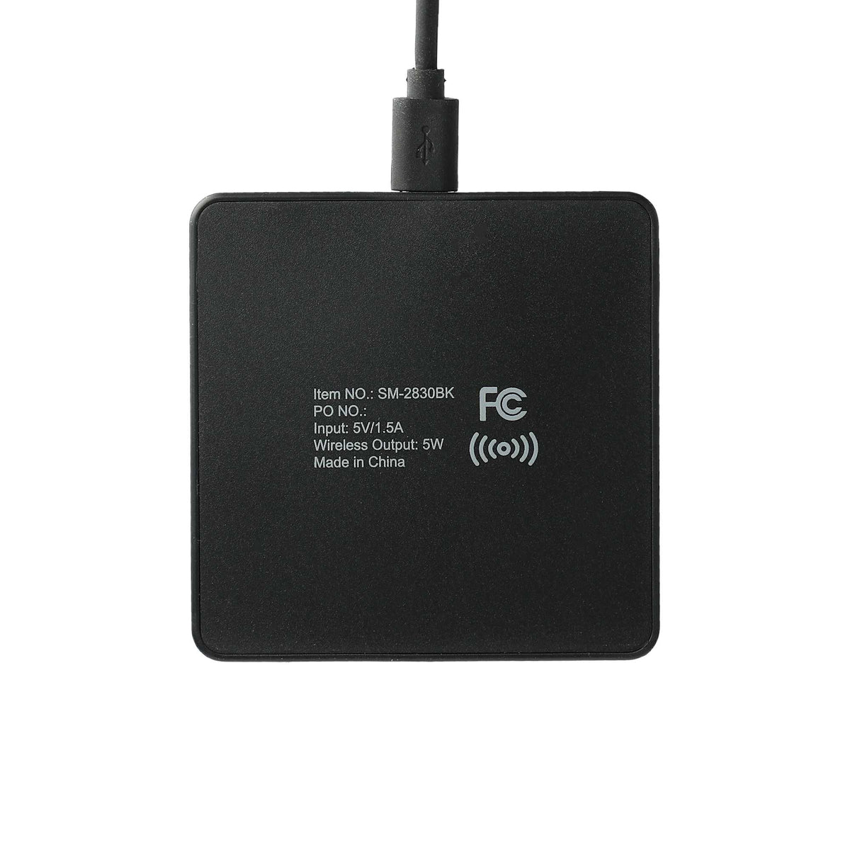 Slim Square Wireless Charging Pad with Cable Full Color - Black - Back