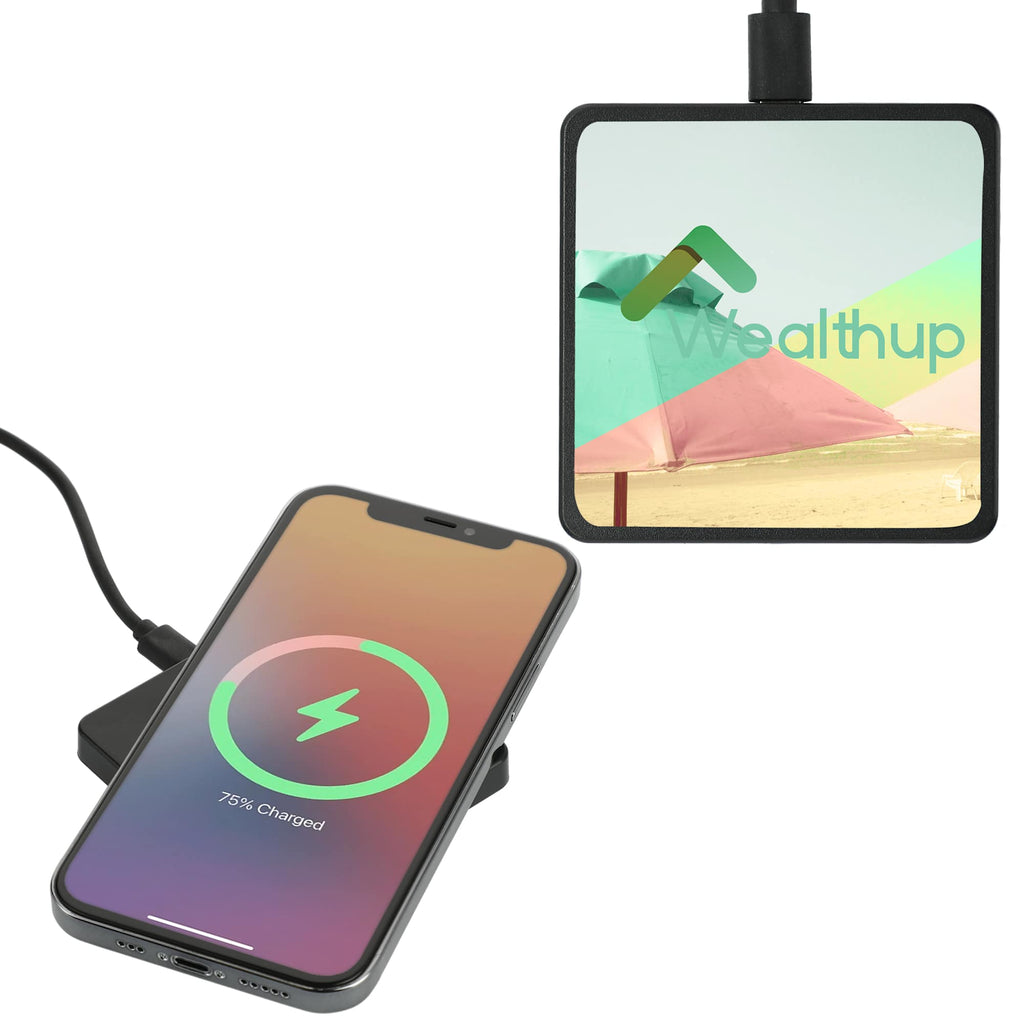 Slim Square Wireless Charging Pad with Cable Full Color - Black - Front 2