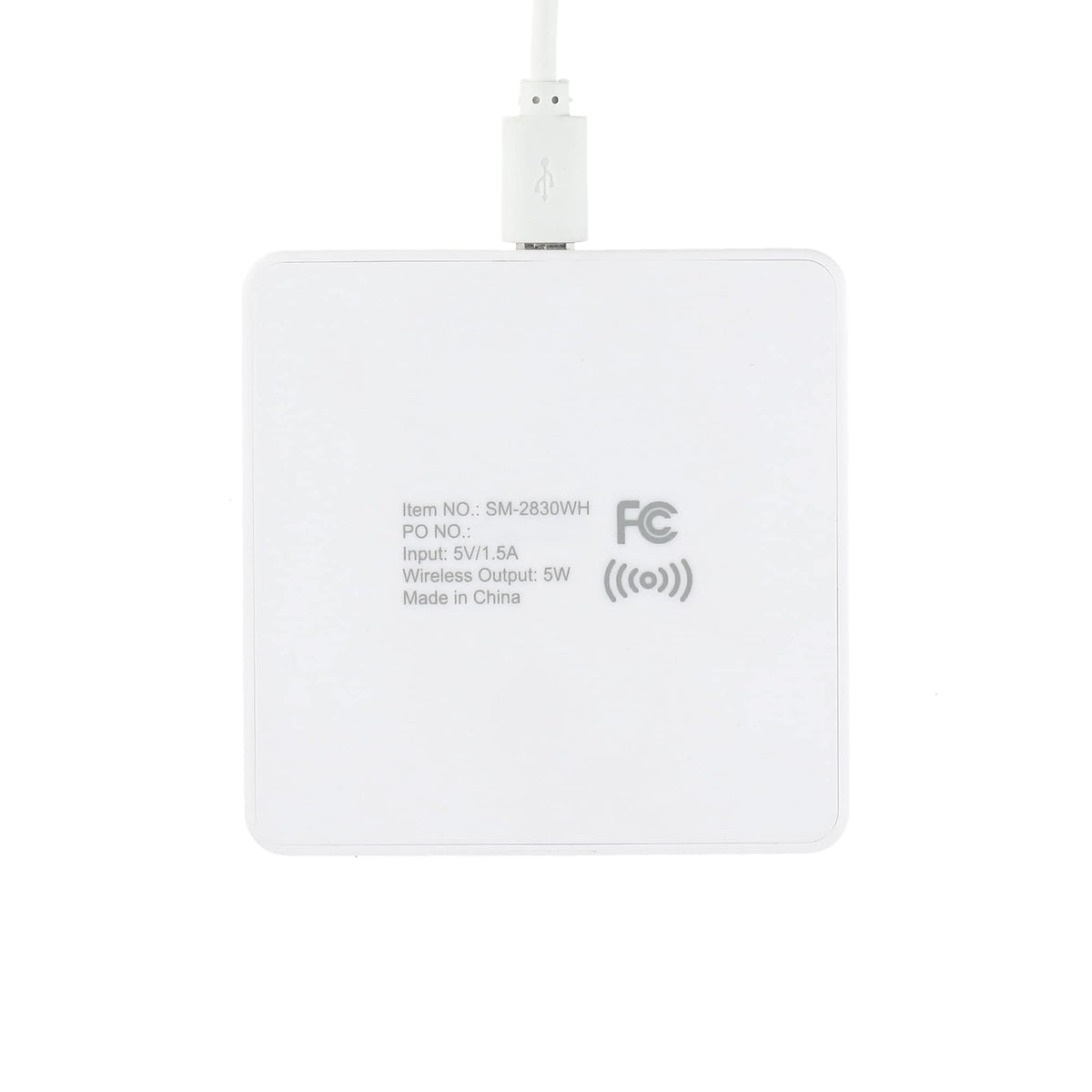 Slim Square Wireless Charging Pad with Cable Full Color - White - Back