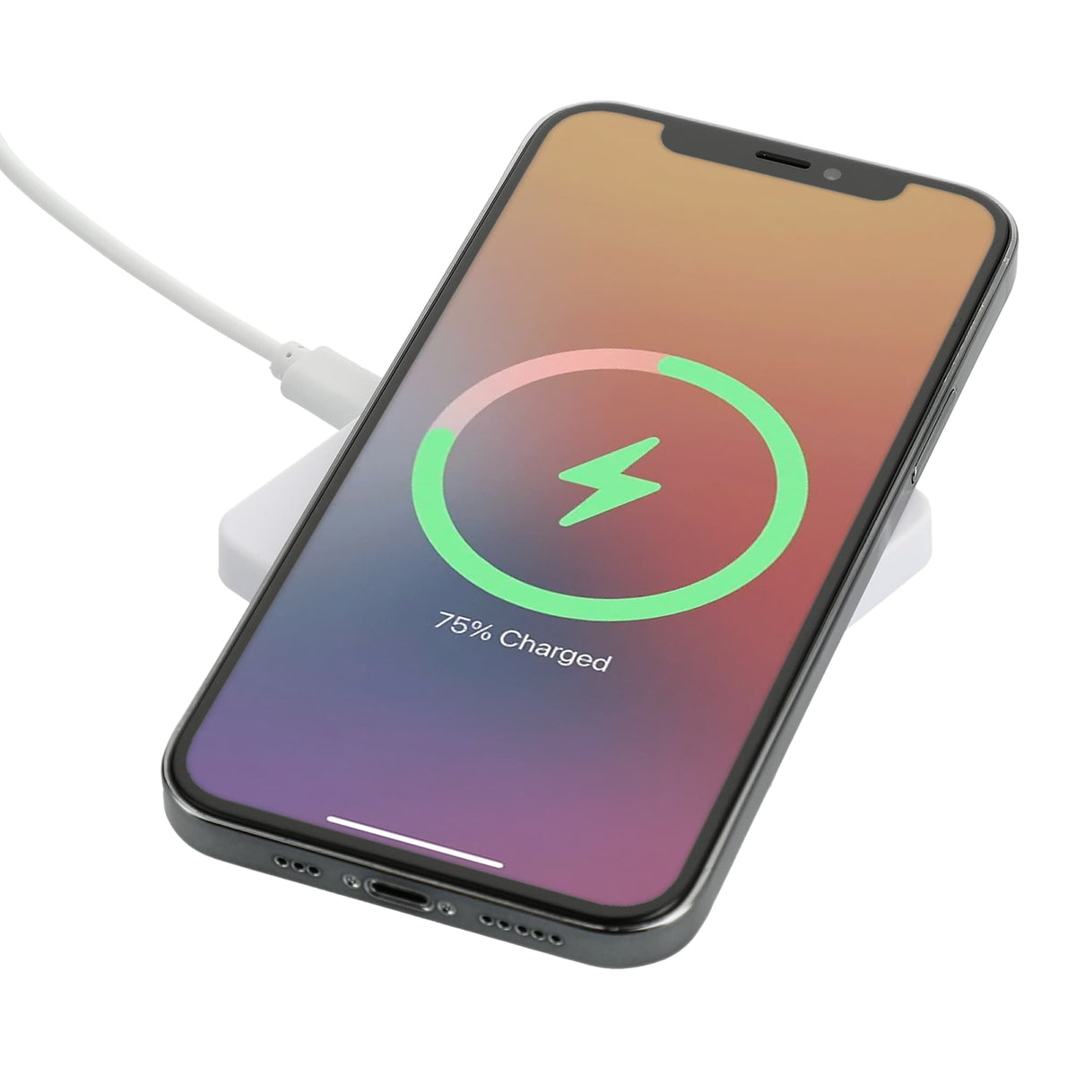 Slim Square Wireless Charging Pad with Cable Full Color - White - Right Angle