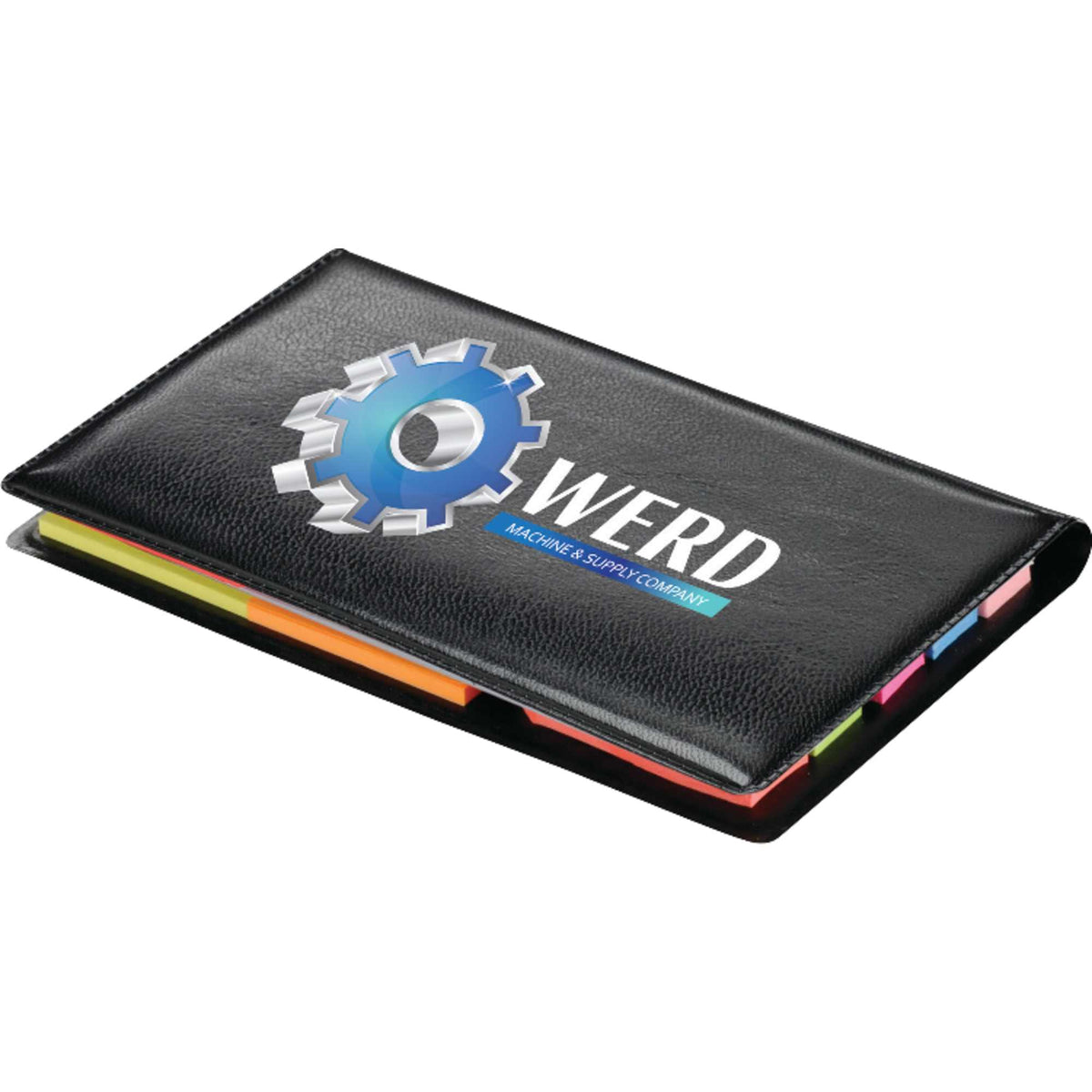 Slim Sticky Memo Pad with Flags, Checkbook Size - Black - Front