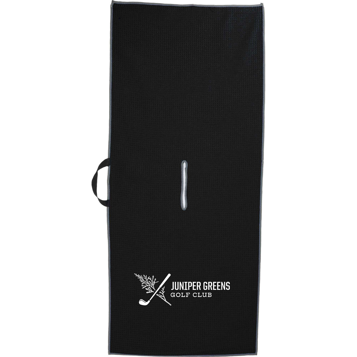 Slip Over Player Golf Towel in Recycled Waffle, 17 x 40 Inches Transfer - Black - Front