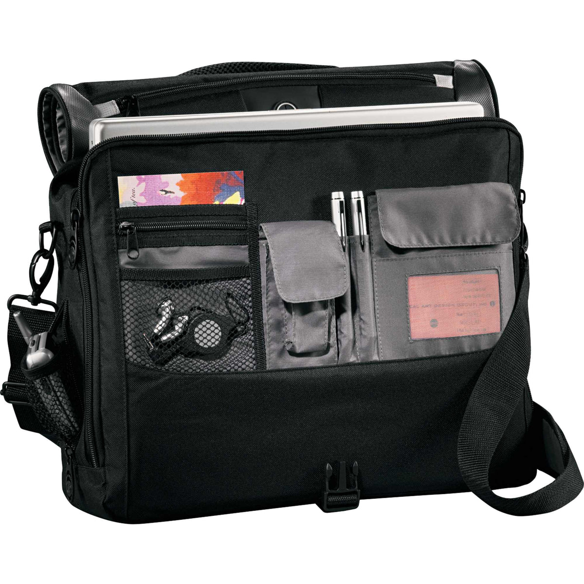 Slope Laptop Messenger Bag with Earbud Port, 15 Inches Embroidery - Black - Photo