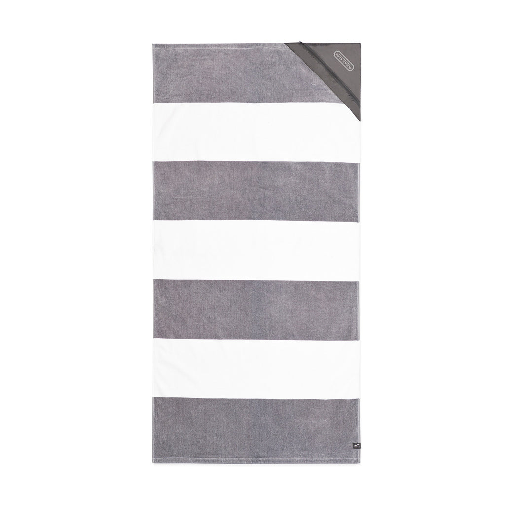 Slowtide Beach Towel with Zip Pocket, 60 x 30 Inches Embroidery - Porto Grey - View 1