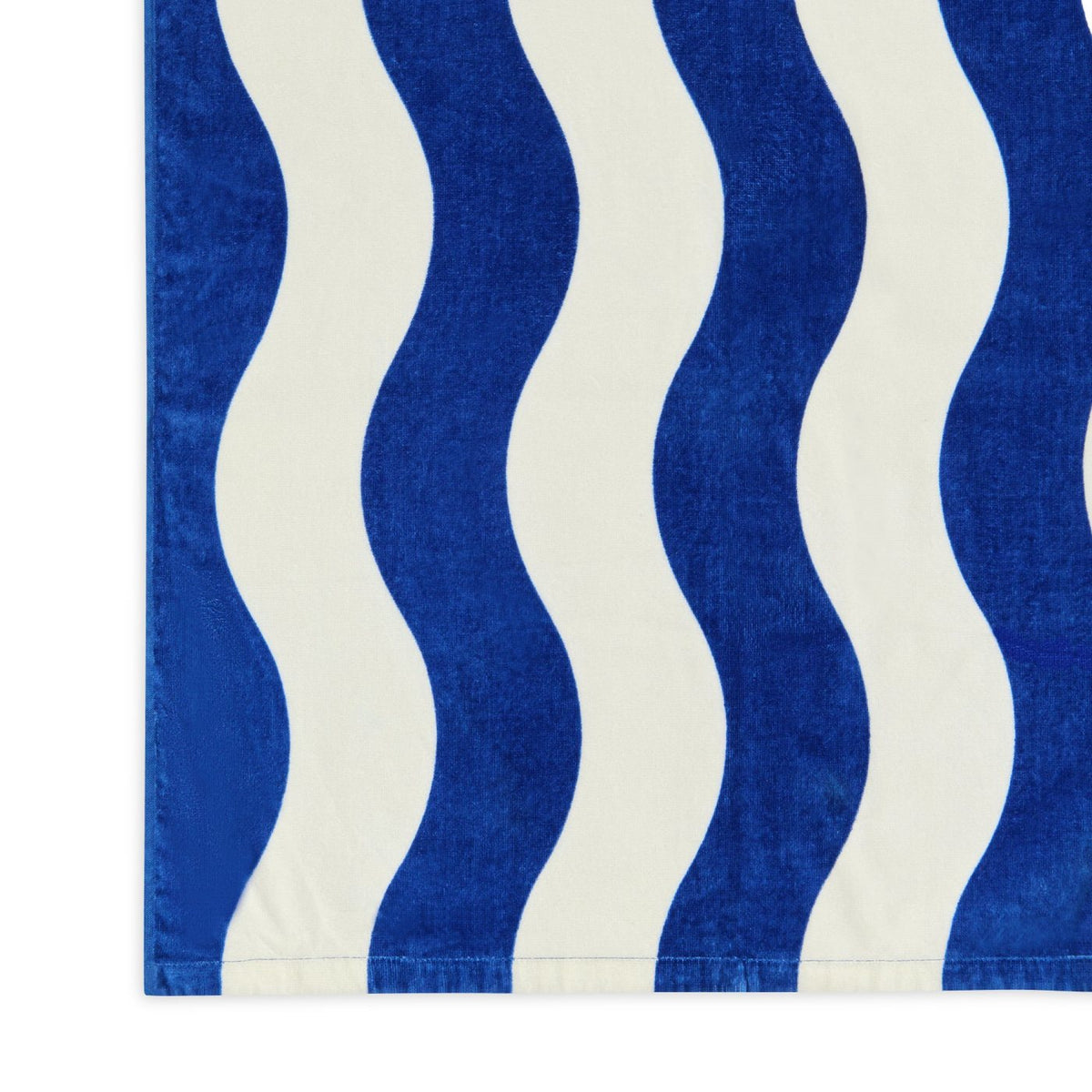Slowtide Wavy Stripe Beach Towel with Zip Pocket, 60 x 30 Inches Embroidery - Blue - View 2