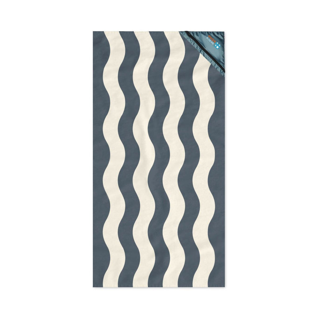 Slowtide Wavy Stripe Beach Towel with Zip Pocket, 60 x 30 Inches Embroidery - Grey - View 1