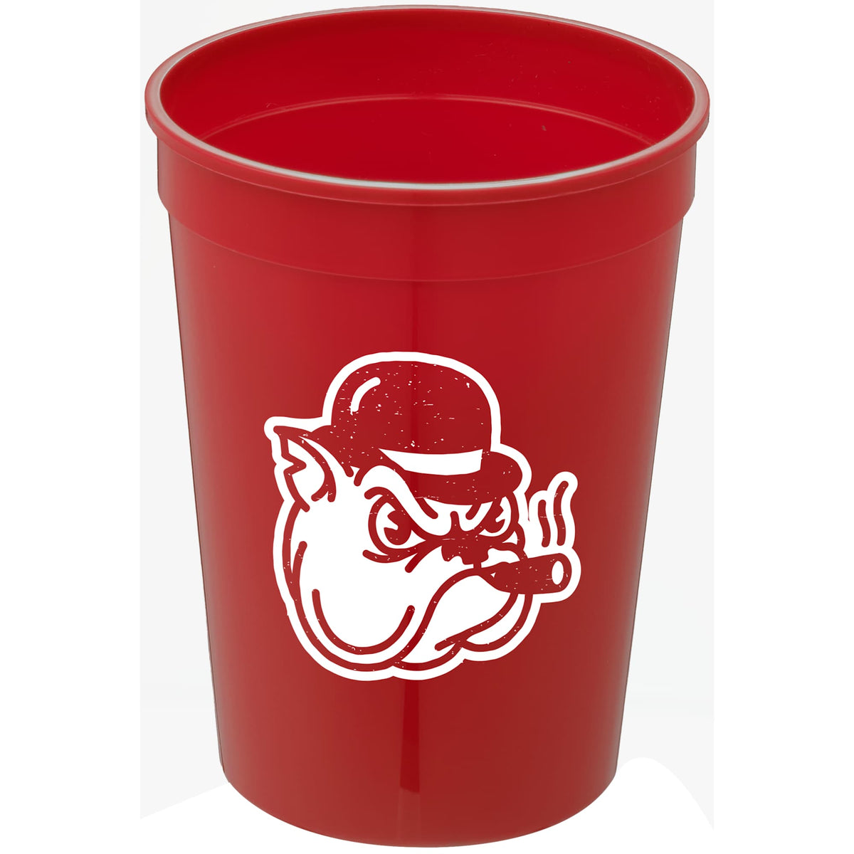Smooth-Sided Plastic Stadium Cup, 12 oz - Red - Front