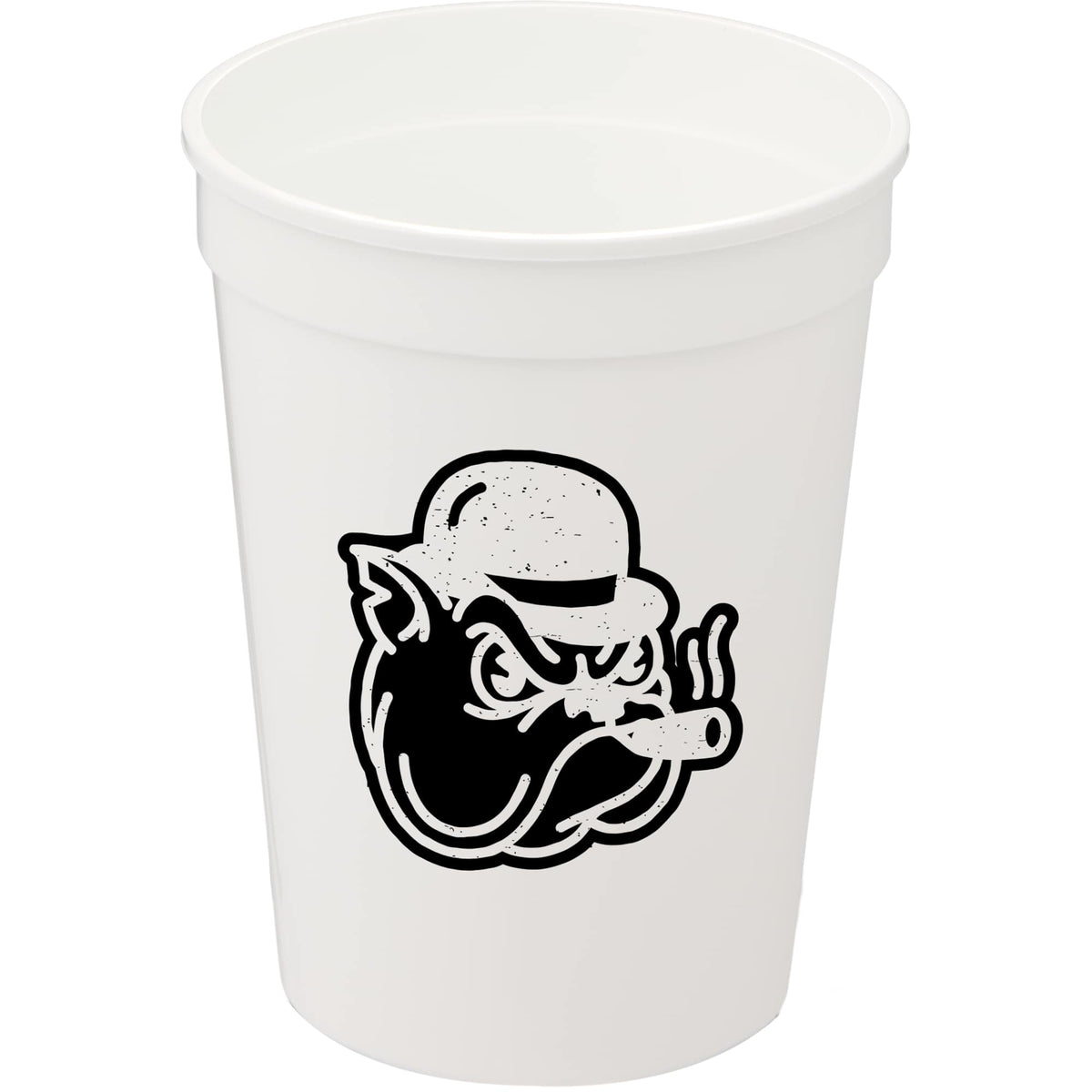 Smooth-Sided Plastic Stadium Cup, 12 oz - White - Front