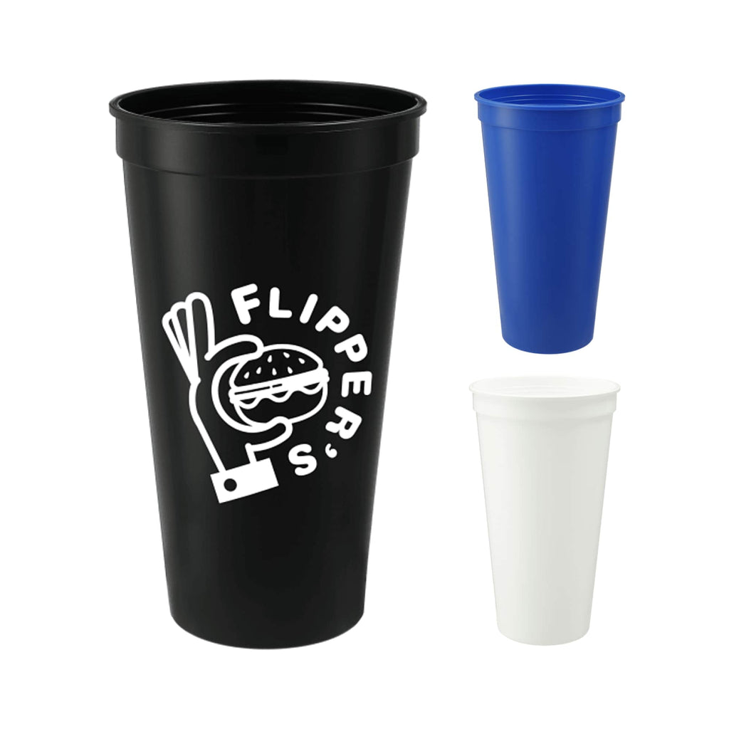 Smooth-Sided Plastic Stadium Cup, 24 oz - Black - Front Group