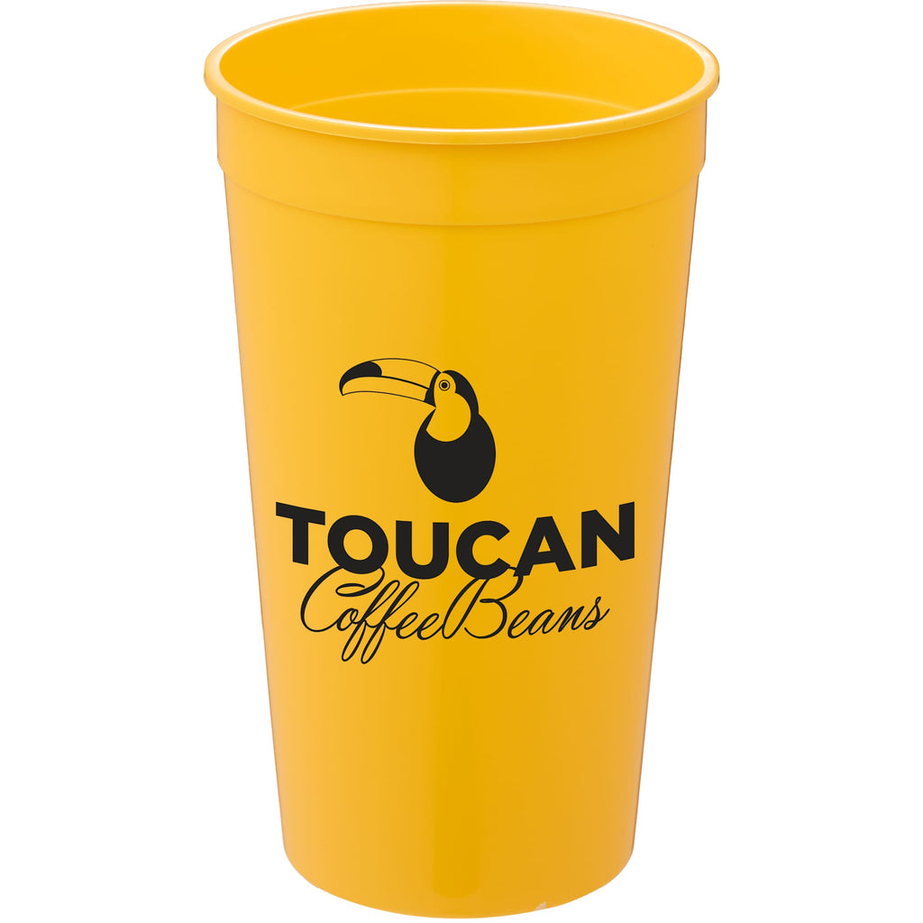 Smooth-Sided Plastic Stadium Cup, 32 oz - Yellow - Front
