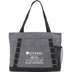 Snap Closure Meeting Tote in Recycled Polyester Embroidery - Graphite - Front