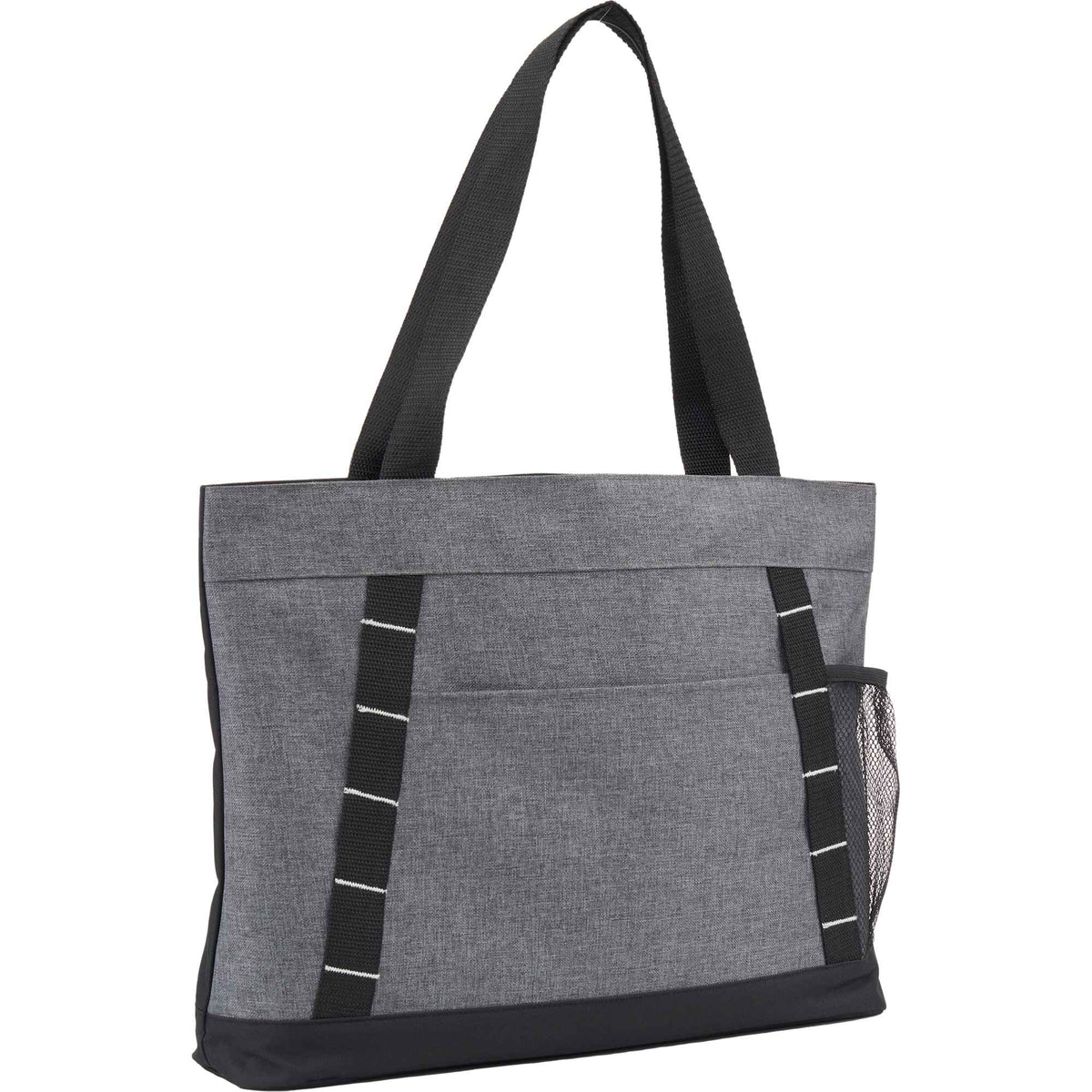 Snap Closure Meeting Tote in Recycled Polyester Embroidery - Graphite - Right Angle 2