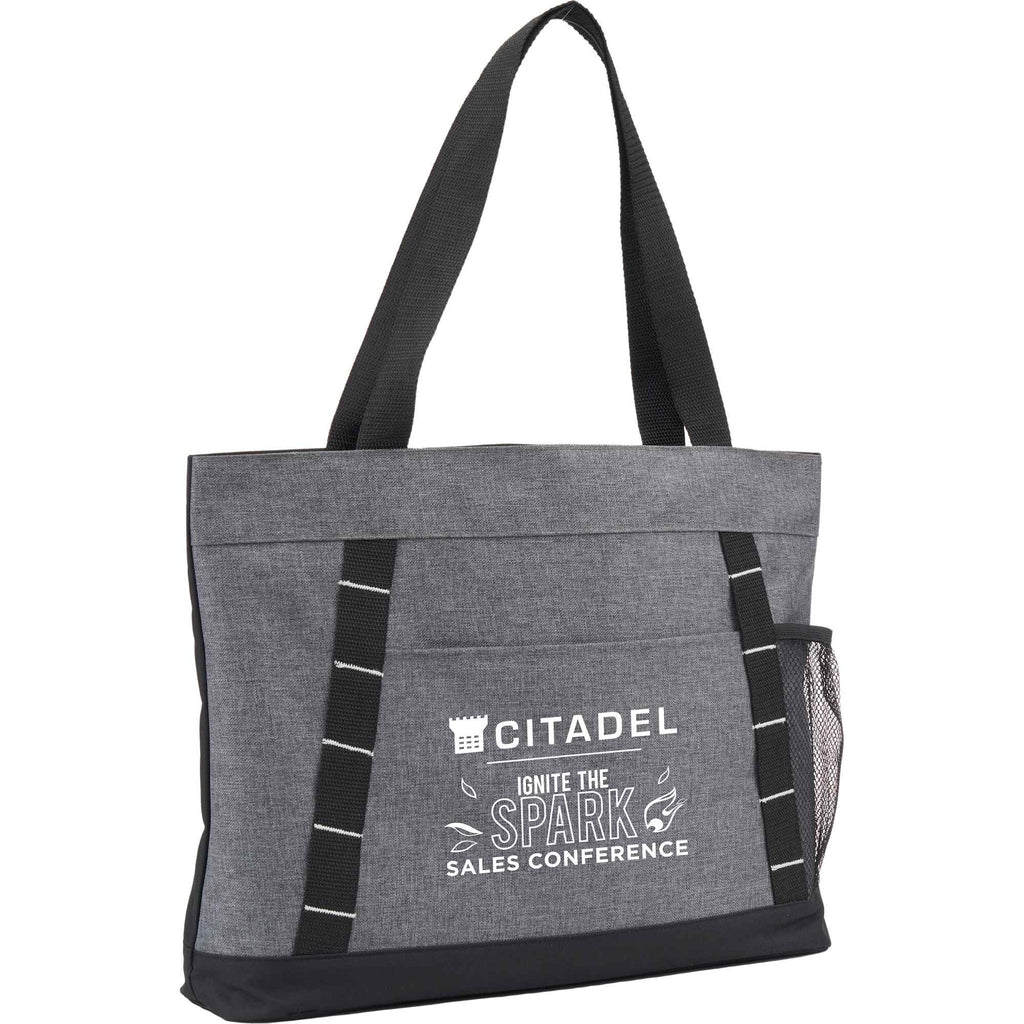 Snap Closure Meeting Tote in Recycled Polyester Embroidery - Graphite - Right Angle