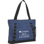 Snap Closure Meeting Tote in Recycled Polyester Embroidery - Navy - Right Angle