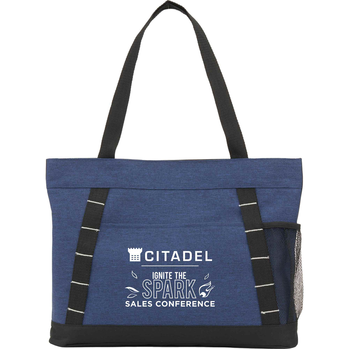 Snap Closure Meeting Tote in Recycled Polyester Full Color - Navy - Front