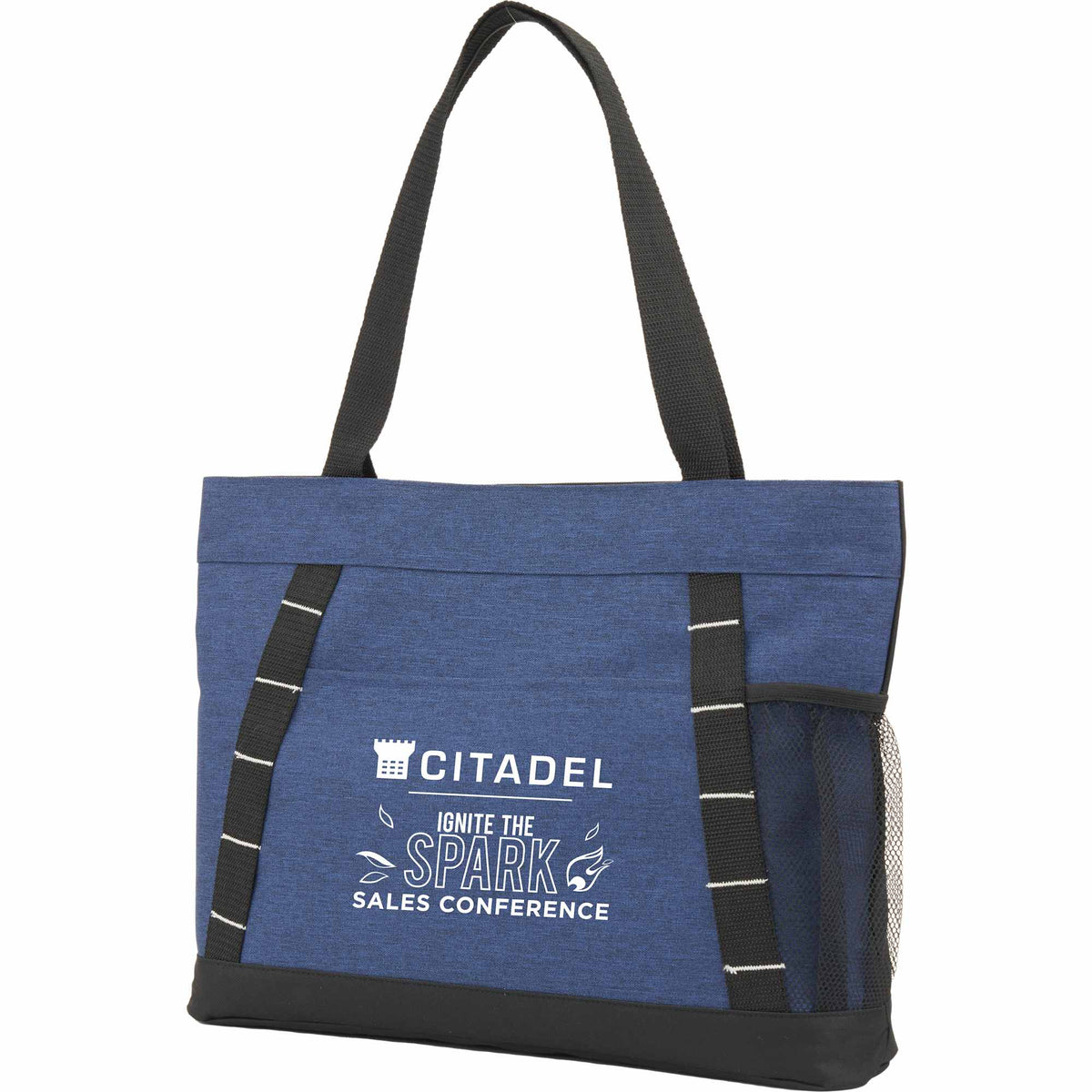 Snap Closure Meeting Tote in Recycled Polyester - Navy - Left Angle
