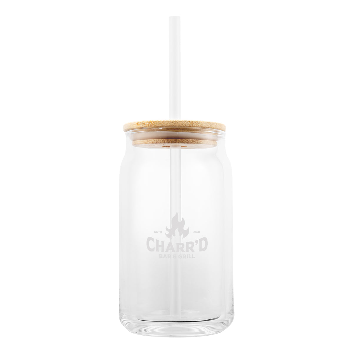 Soda Lime Glass Can with Bamboo Lid, 17 oz - Clear - Etched