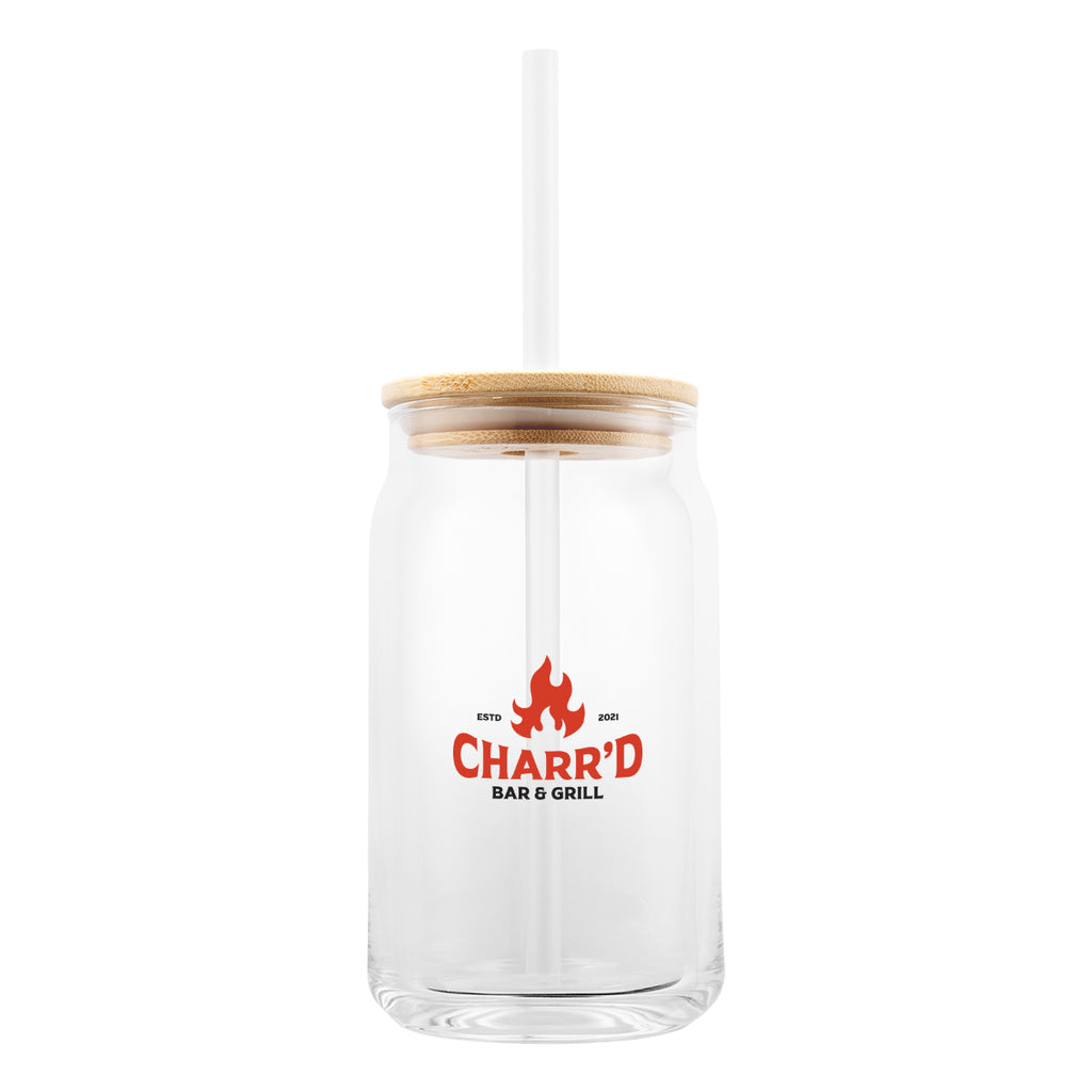 Soda Lime Glass Can with Bamboo Lid, 17 oz - Clear - Silk Screen