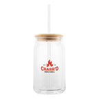 Soda Lime Glass Can with Bamboo Lid, 17 oz - Clear - Silk Screen