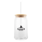 Soda Lime Glass Can with Bamboo Lid, 17 oz - Silk Screen