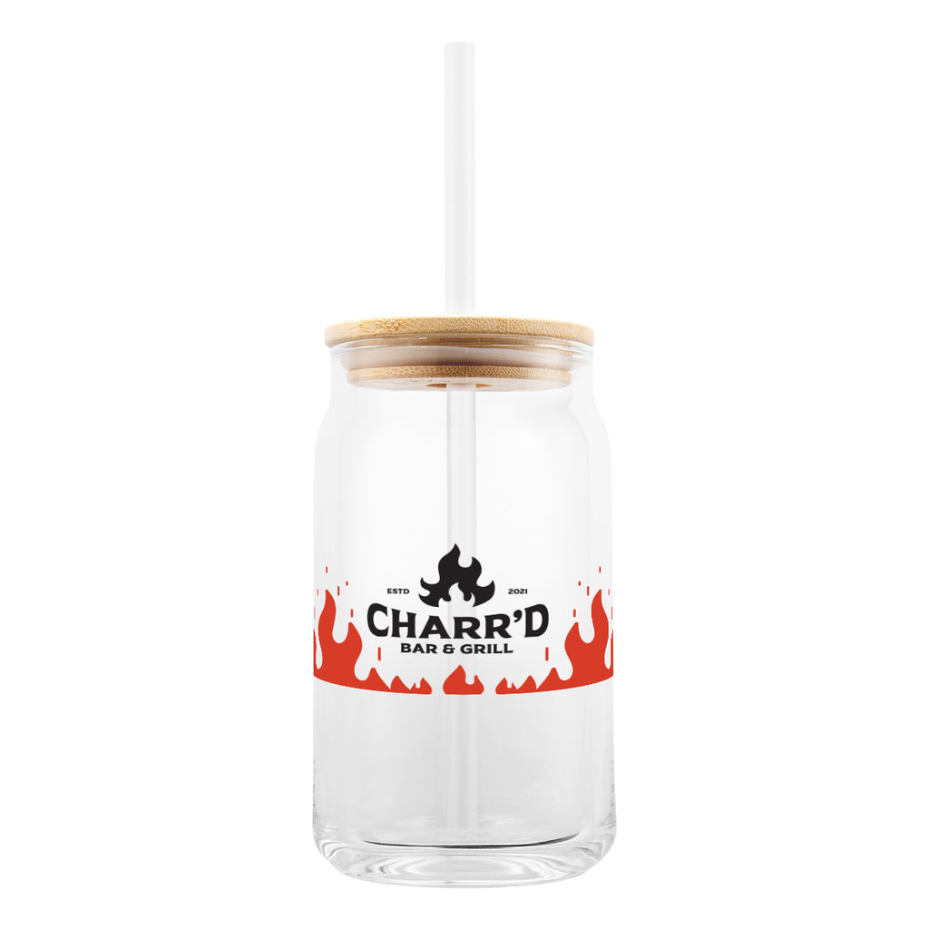 Soda Lime Glass Can with Bamboo Lid, 17 oz - Wrap