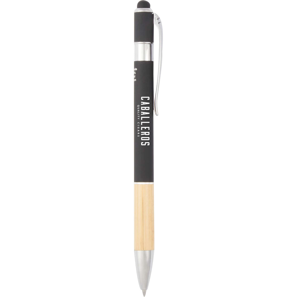 Soft Touch Stylus Pen in Recycled Aluminum and Bamboo Full Color - Black - Front