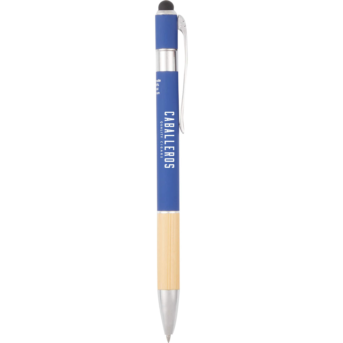 Soft Touch Stylus Pen in Recycled Aluminum and Bamboo Full Color - Blue - Front