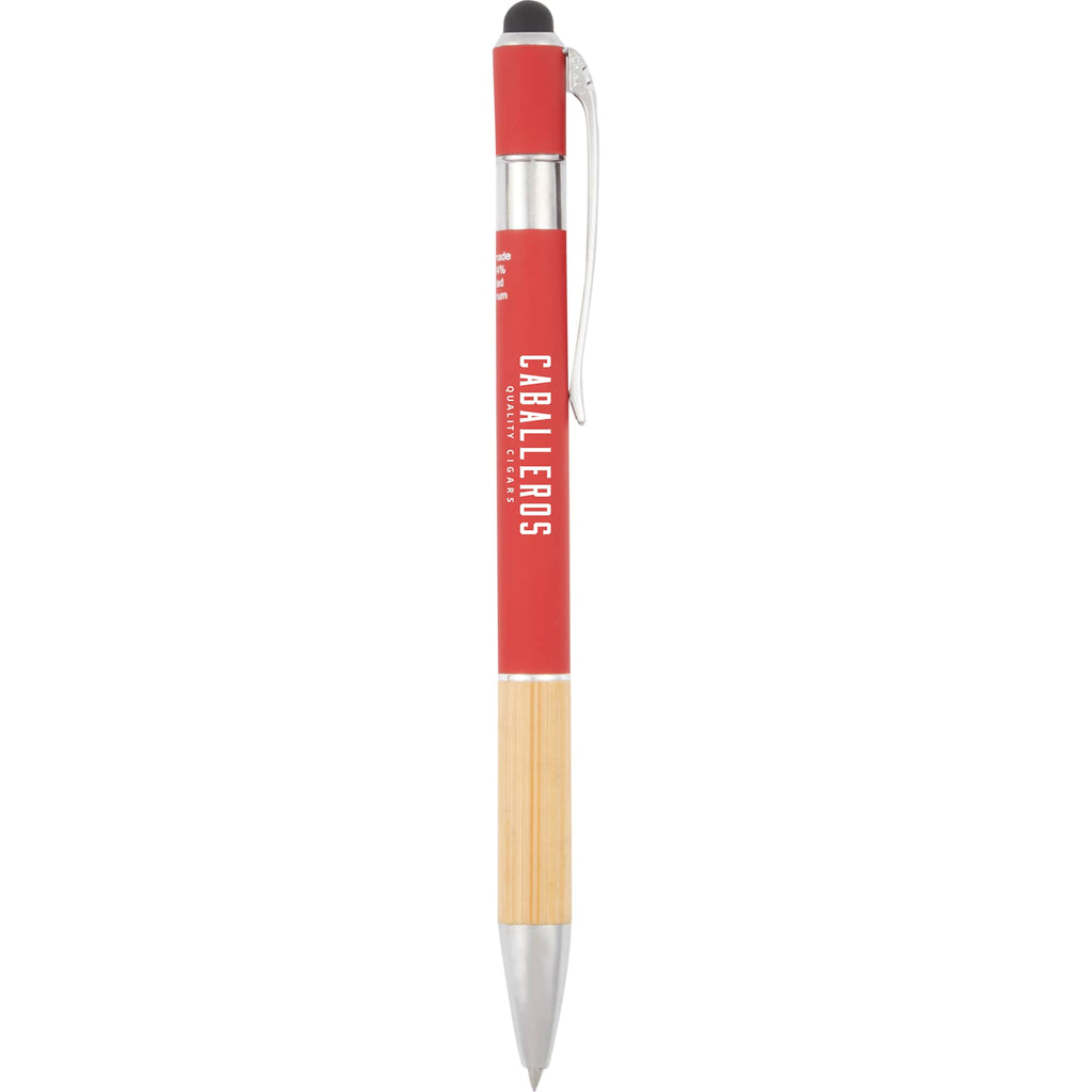 Soft Touch Stylus Pen in Recycled Aluminum and Bamboo Full Color - Red - Front