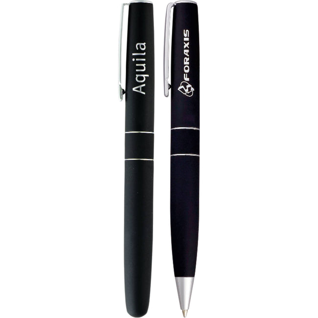 SoHo Rollerball Pen Set with Soft Touch Finish Laser Engraving