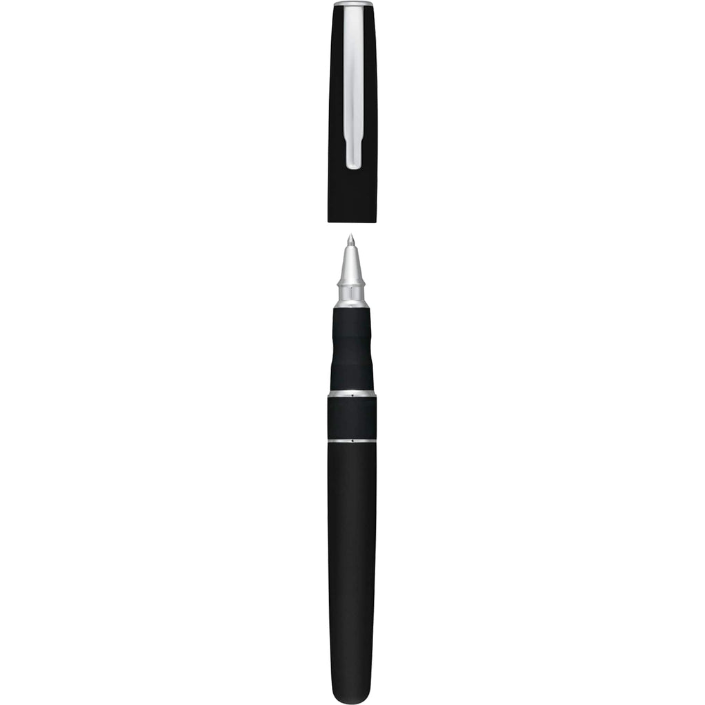 SoHo Rollerball Pen with Rubberized Finish Laser Engraving - Black - Front 2