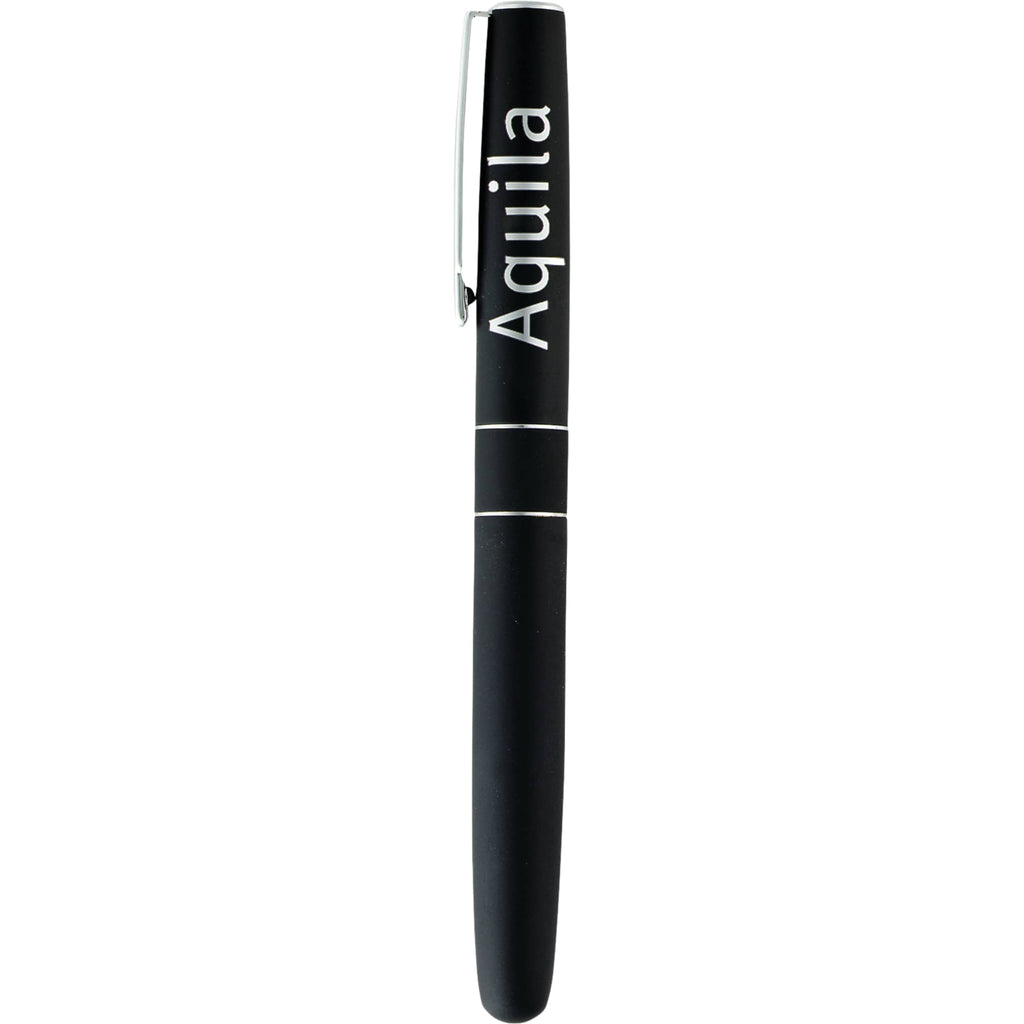 SoHo Rollerball Pen with Rubberized Finish Laser Engraving - Black - Front