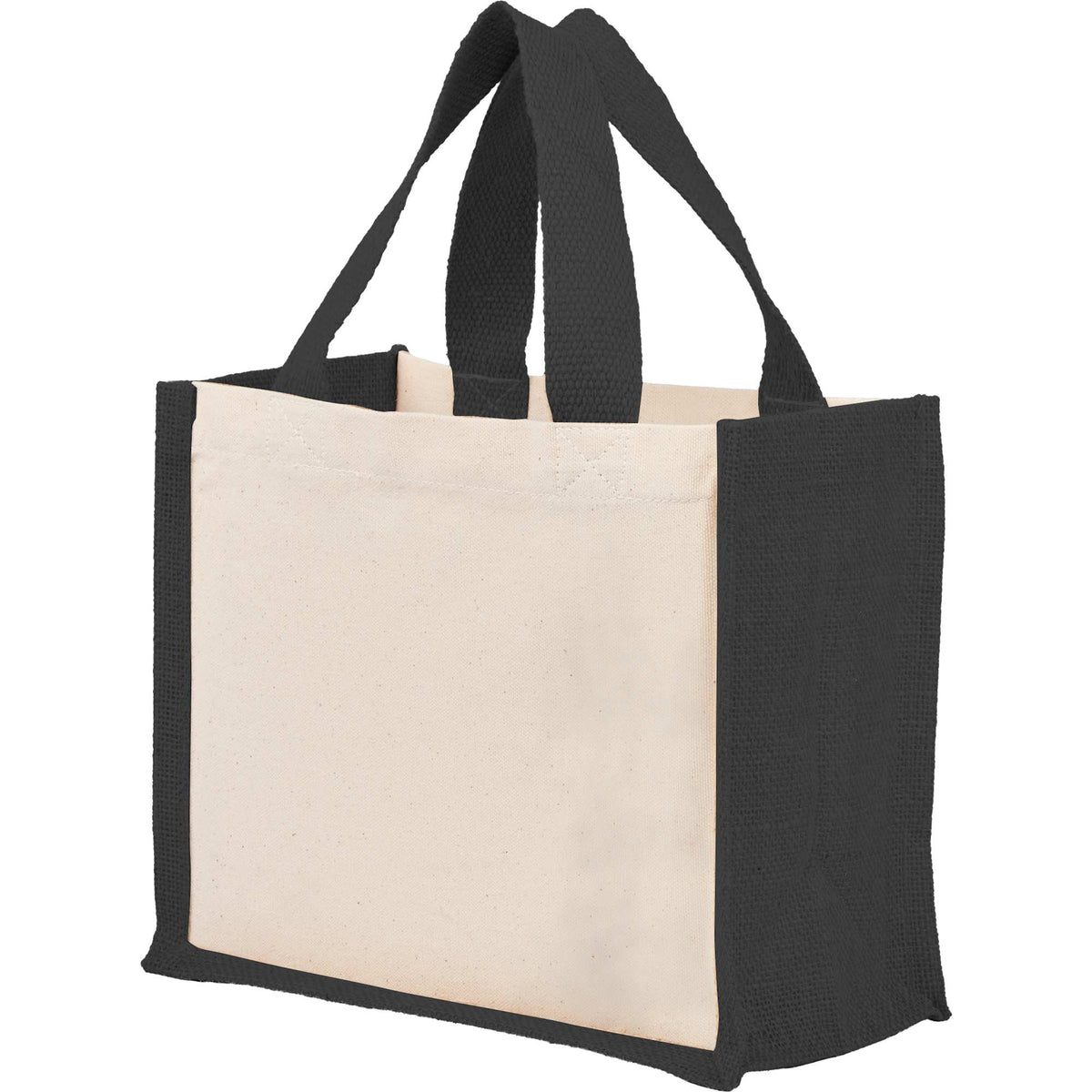 Sol Jute Panel Gift Tote in Recycled Cotton, 8 oz - Black - Left Angle